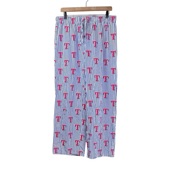 Sideline Apparel Texas Rangers Blue White Stripe Logo Elastic Waist Pajama Pants - Picture 1 of 6
